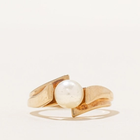 Solitaire Pearl Bypass Ring | SZ 6.25 Distinct Style Vogue Feature