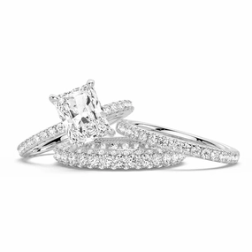 Practical Look gift for kids Solitaire Radiant Cut Moissanite Ring Set with Matching Stacking Band