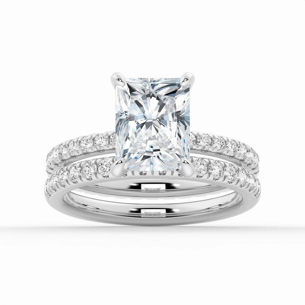 Solitaire Radiant Cut Moissanite Ring Set with Matching Wedding Band Sturdy Item Sweet Style