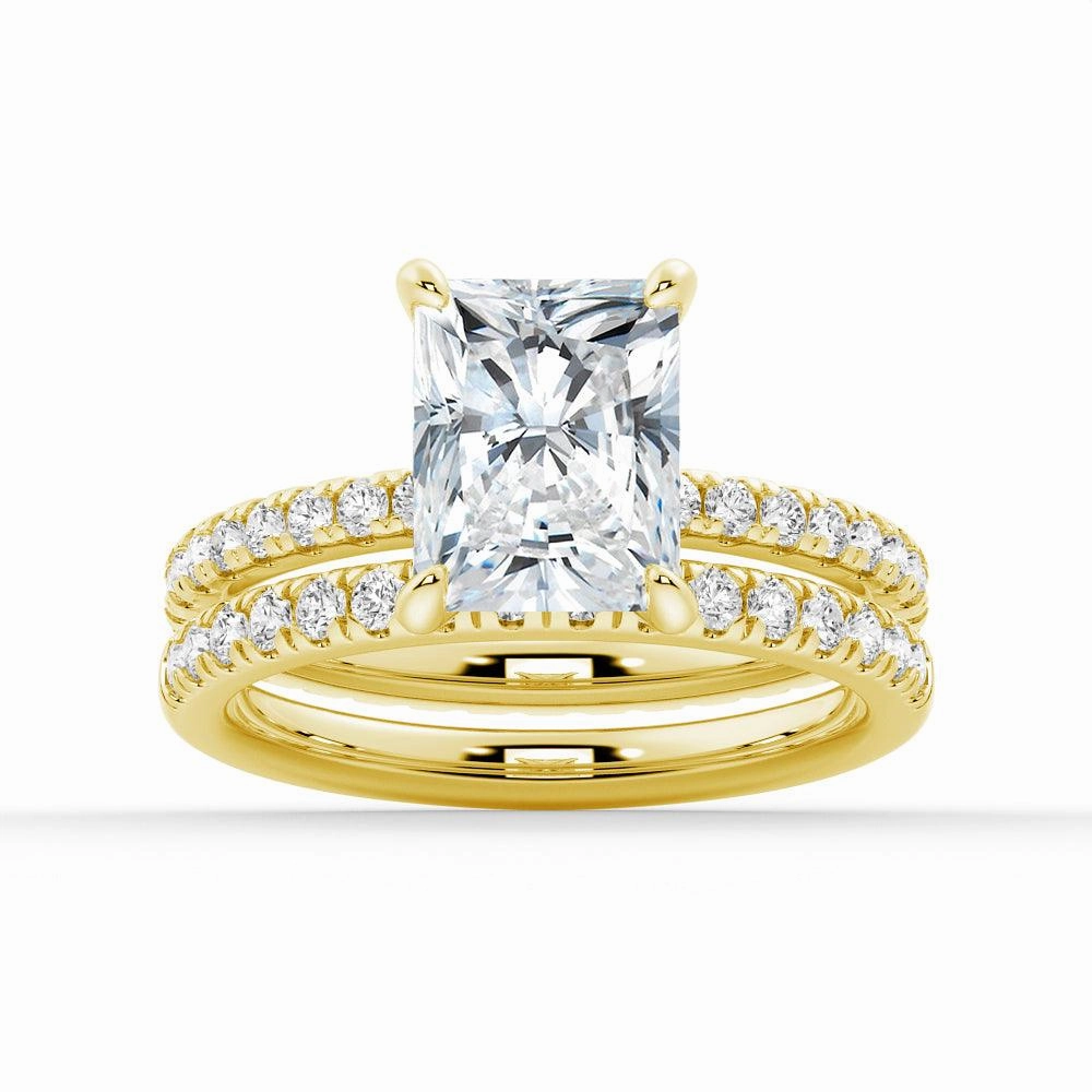 Modern Simplicity Solitaire Radiant Cut Moissanite Ring Set with Matching Wedding Band