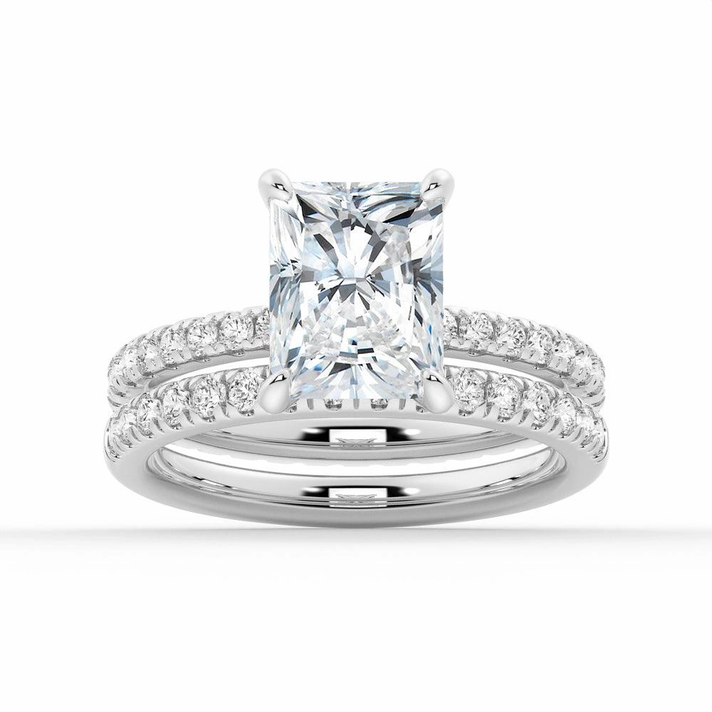 Solitaire Radiant Cut Moissanite Ring Set with Matching Wedding Band Wonderful Design
