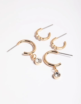 Gold Diamante Detail Hoop Earrings Pack Adorable Item Vintage Creation