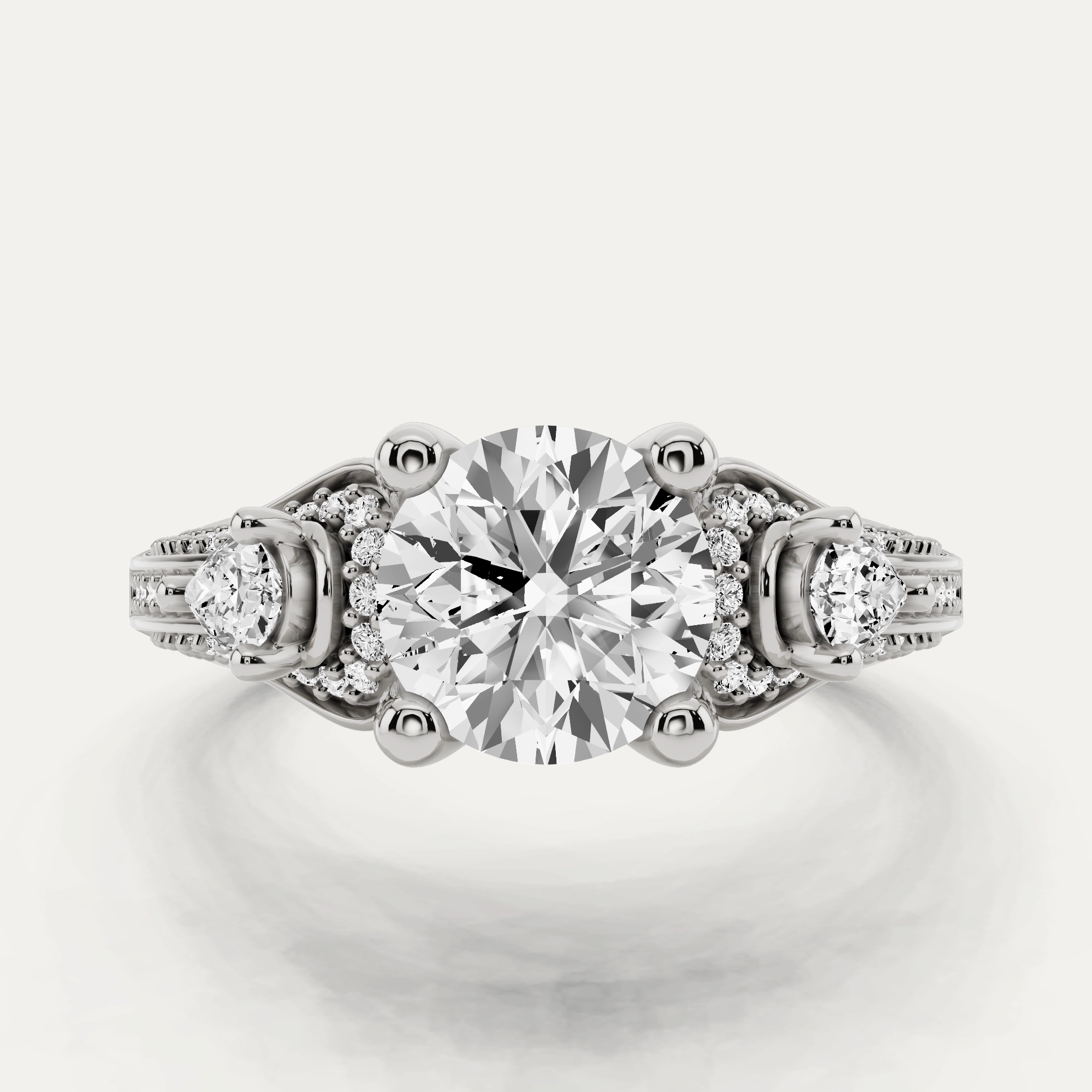 Effortless Detail 1 2/3 ctw Round Diamond Vinatge Inspired Three Stone Engagement Ring