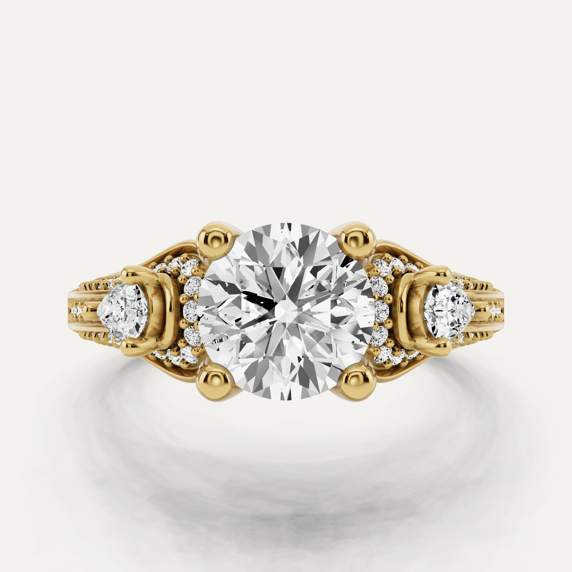 1 2/3 ctw Round Diamond Vinatge Inspired Three Stone Engagement Ring Daring Look Evening Glamour