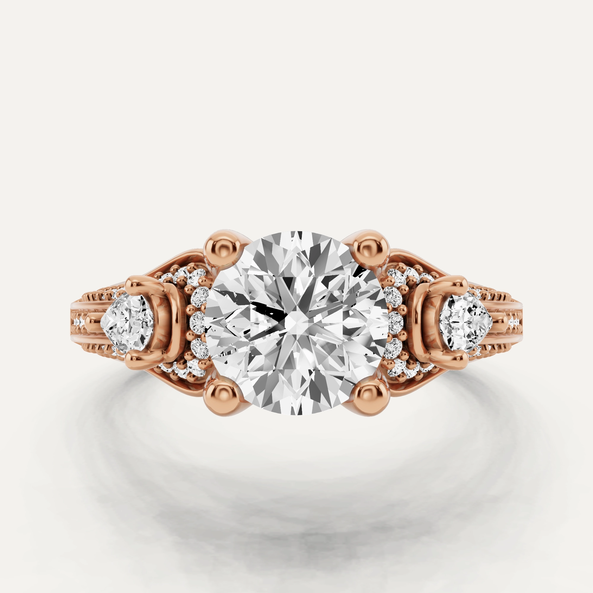 1 2/3 ctw Round Diamond Vinatge Inspired Three Stone Engagement Ring Delicate Beauty Timeless Shine Pieces