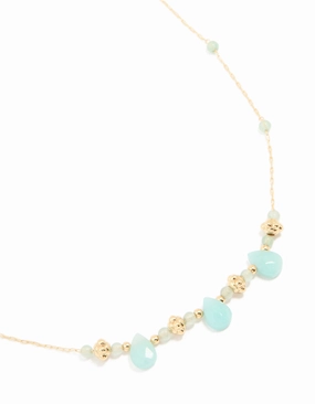 Celebration Style Party Gift Gold Plated Mixed Blue Semi Precious Stone Teardrop Necklace