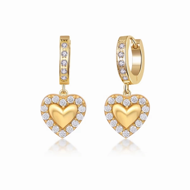 Lustrous Jewelry Decorative Jewelry Surgical Steel Puffy Heart With CZ Outline Earrings