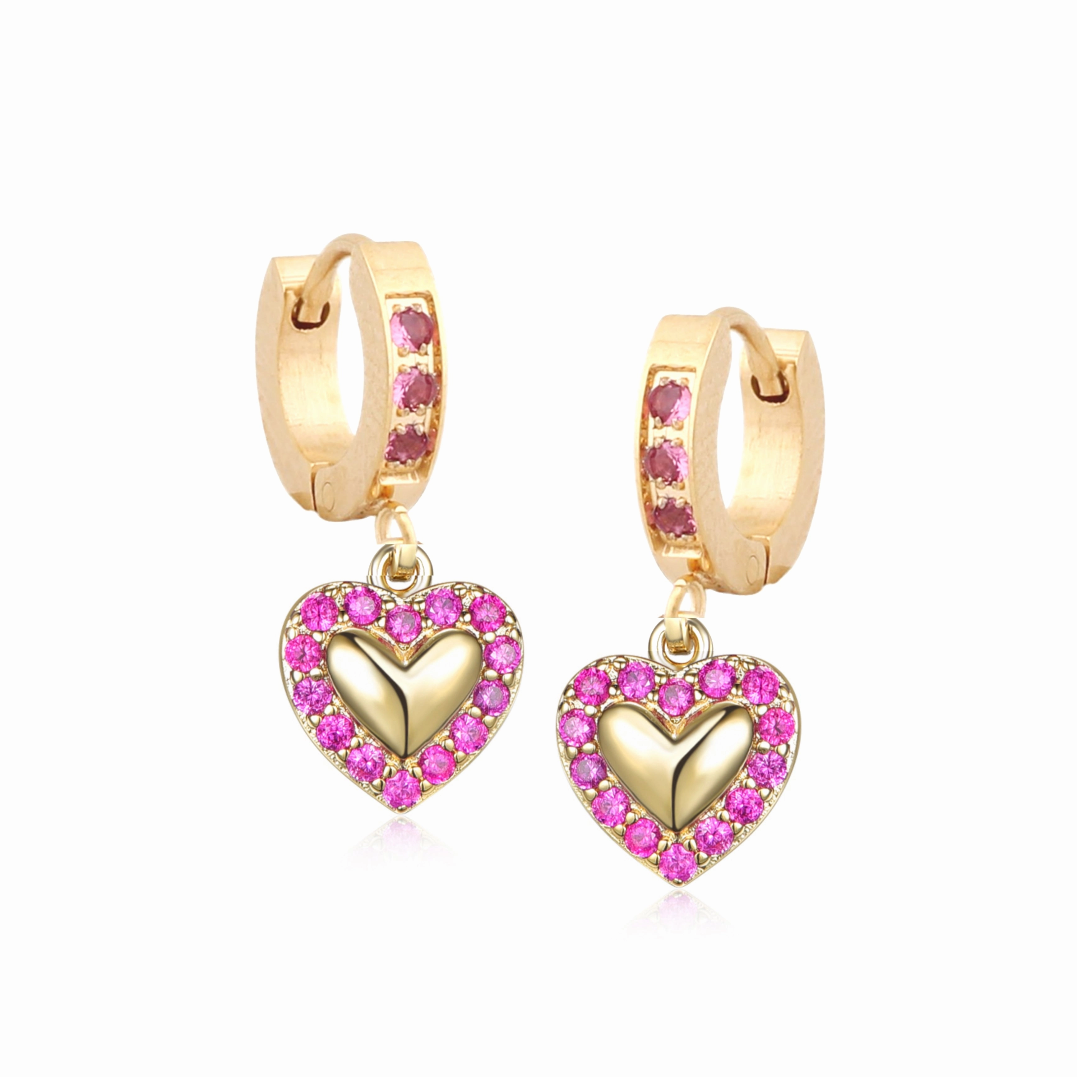 Surgical Steel Puffy Heart With CZ Outline Earrings premium design Stylish Detail
