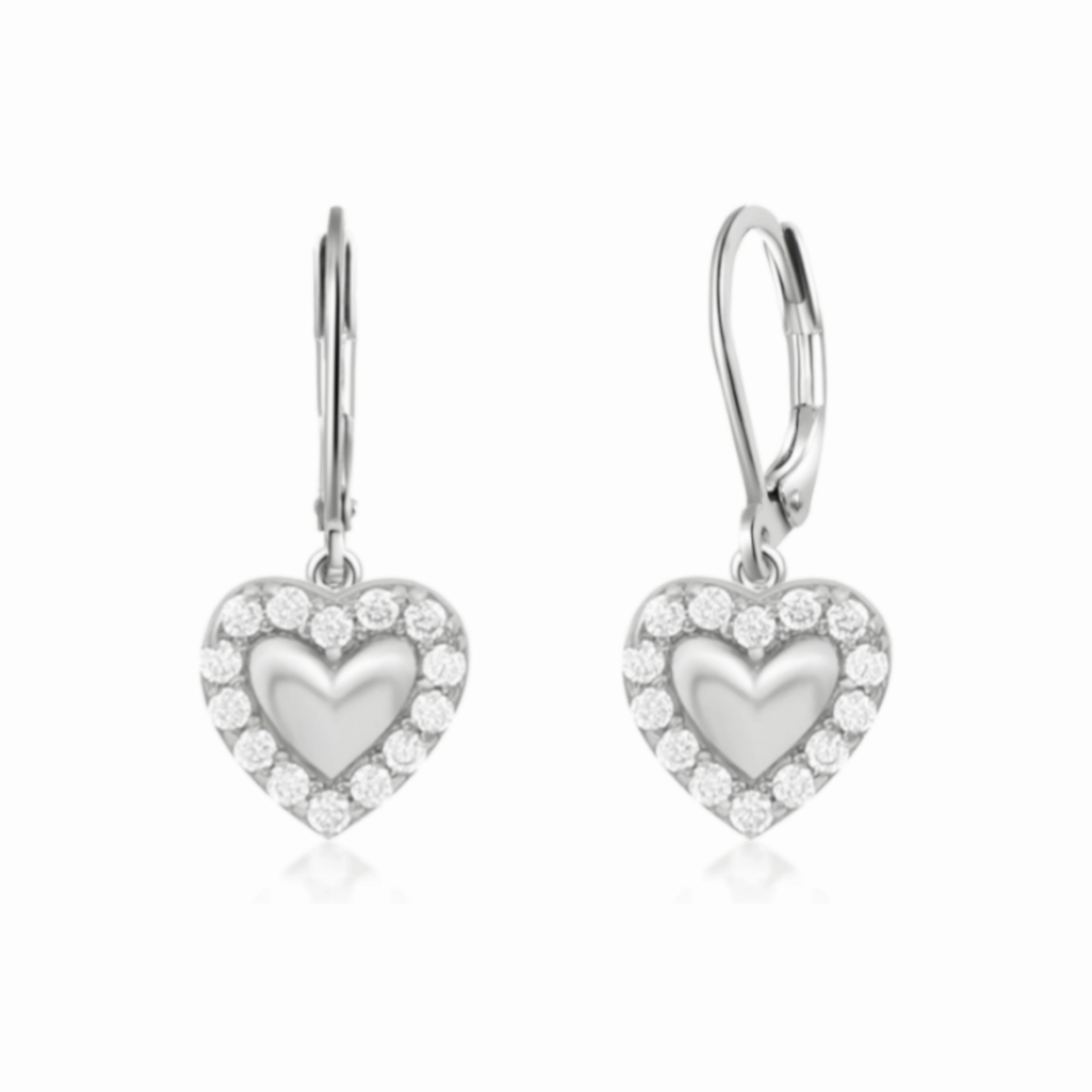 Surgical Steel Puffy Heart With CZ Outline Earrings Stylish Ornament Night Embellishment