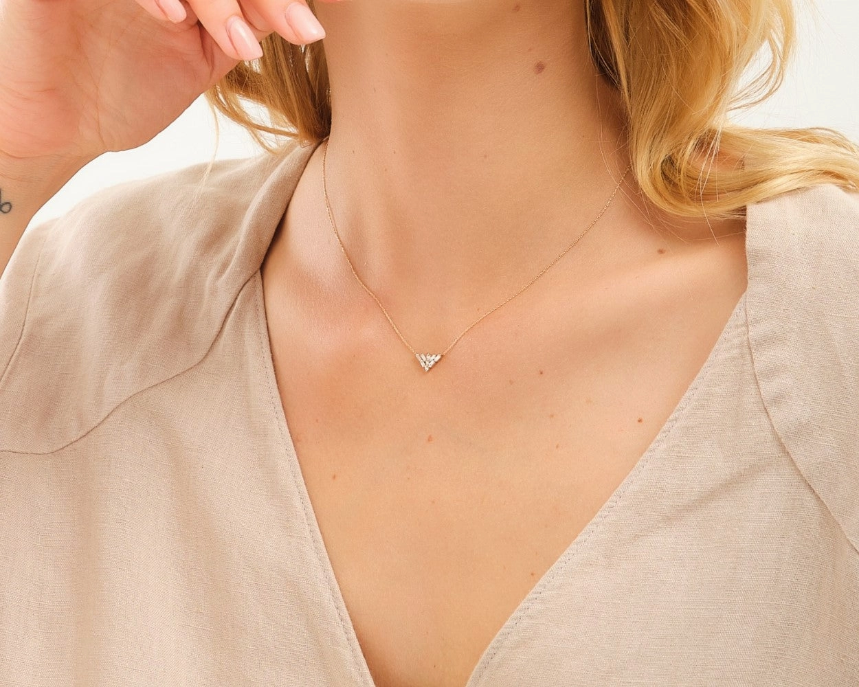 14K Solid Gold Sophie Baguette Diamond Necklace Work Environment Piece Formal Event Piece