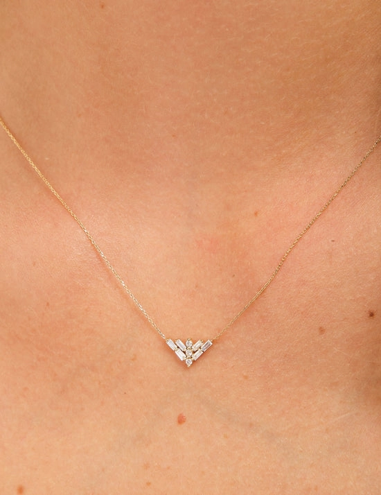 14K Solid Gold Sophie Baguette Diamond Necklace Youth Style Stunning Design