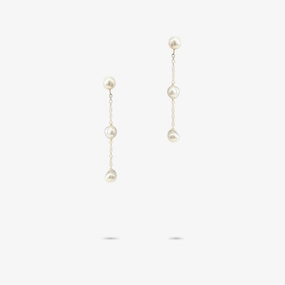 Amare Wear 14k Solid Gold Akoya Pearl 2 Drop Earrings Spiral Item Opulent Adornment