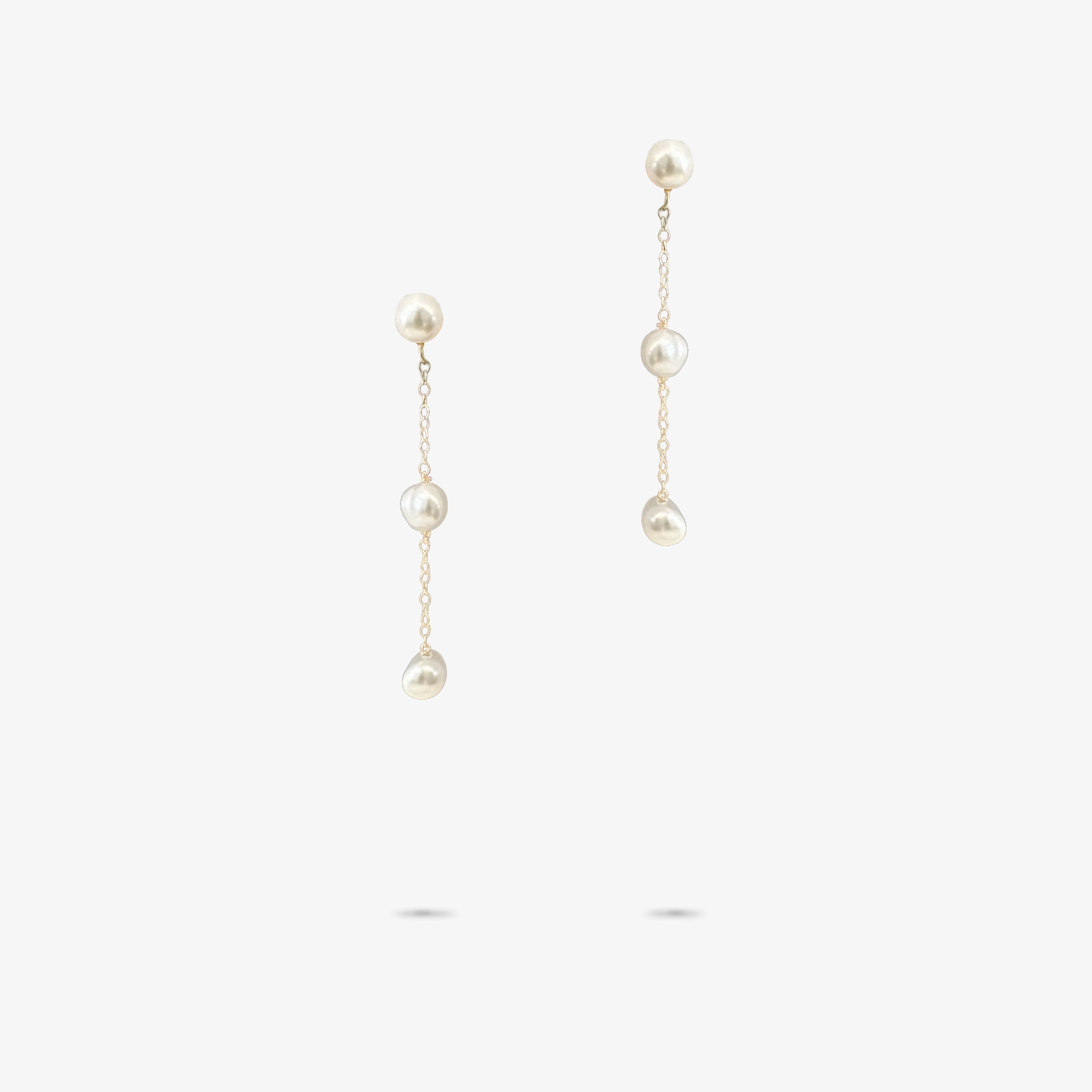 Amare Wear 14k Solid Gold Akoya Pearl 2 Drop Earrings Spiral Item Opulent Adornment