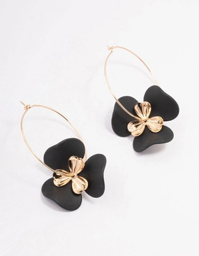 Gold Large Flower Wire Hoop Earrings Radiant Selection