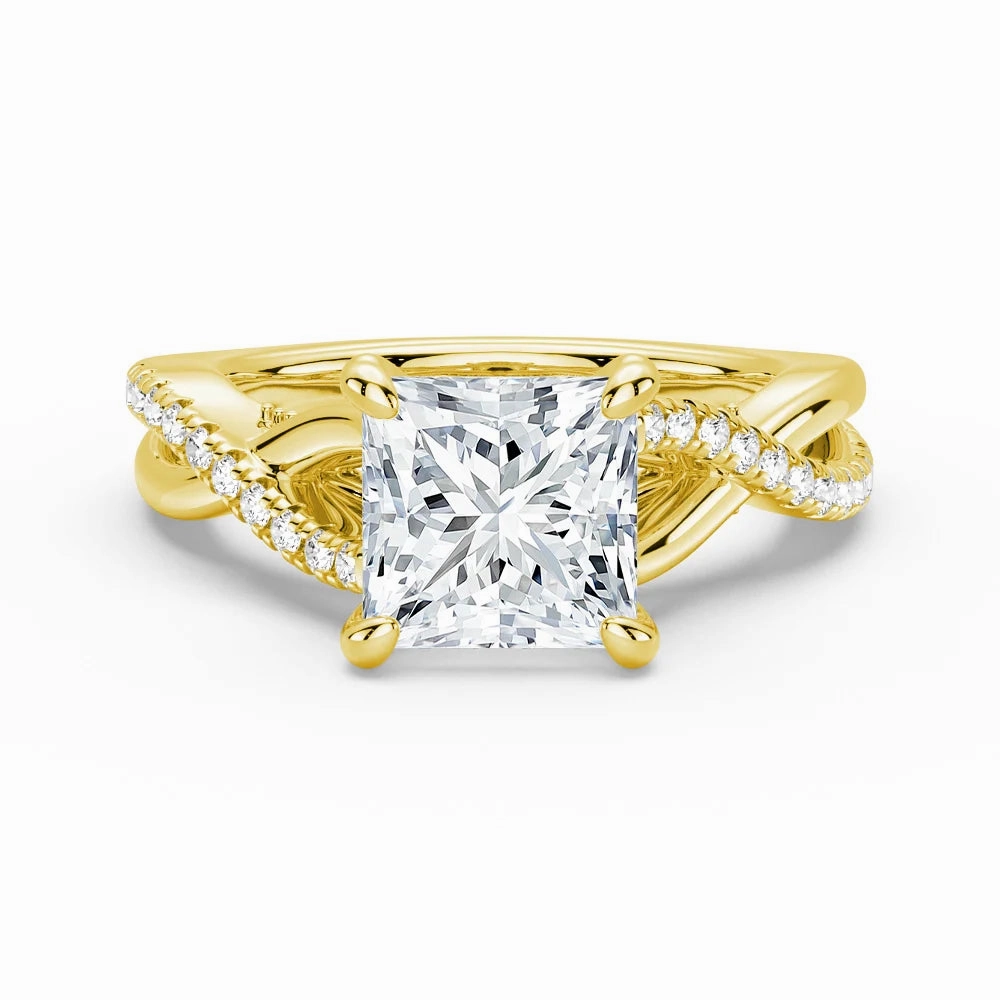 Princess Cut Moissanite Twisted Band Engagement Ring with Hidden Accents Luxury Touch