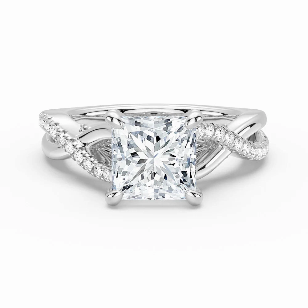 fashion lover Princess Cut Moissanite Twisted Band Engagement Ring with Hidden Accents
