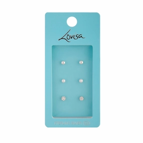 Everyday Look Sterling Silver Pearl Fireball Stud Earrings Trio