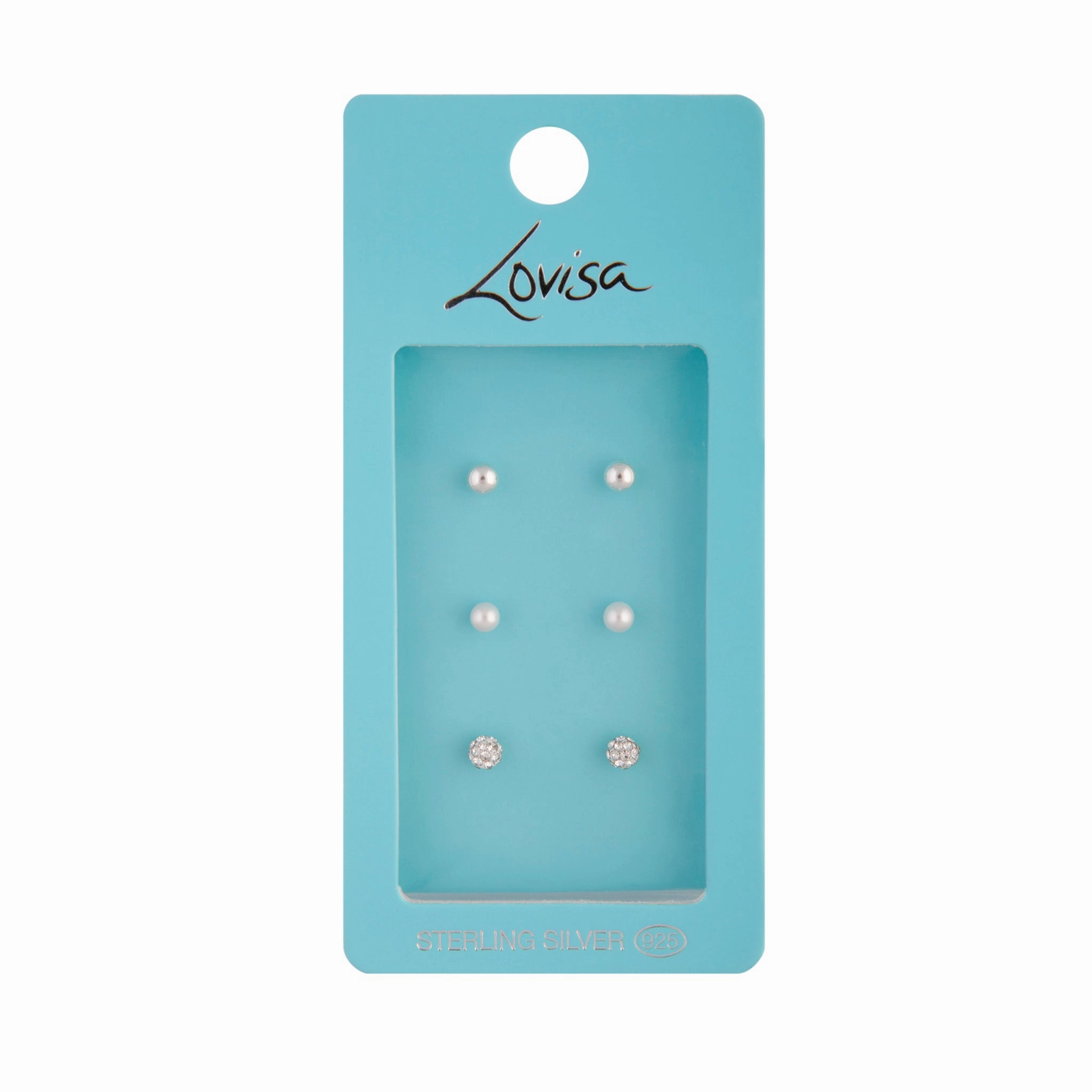 Everyday Look Sterling Silver Pearl Fireball Stud Earrings Trio