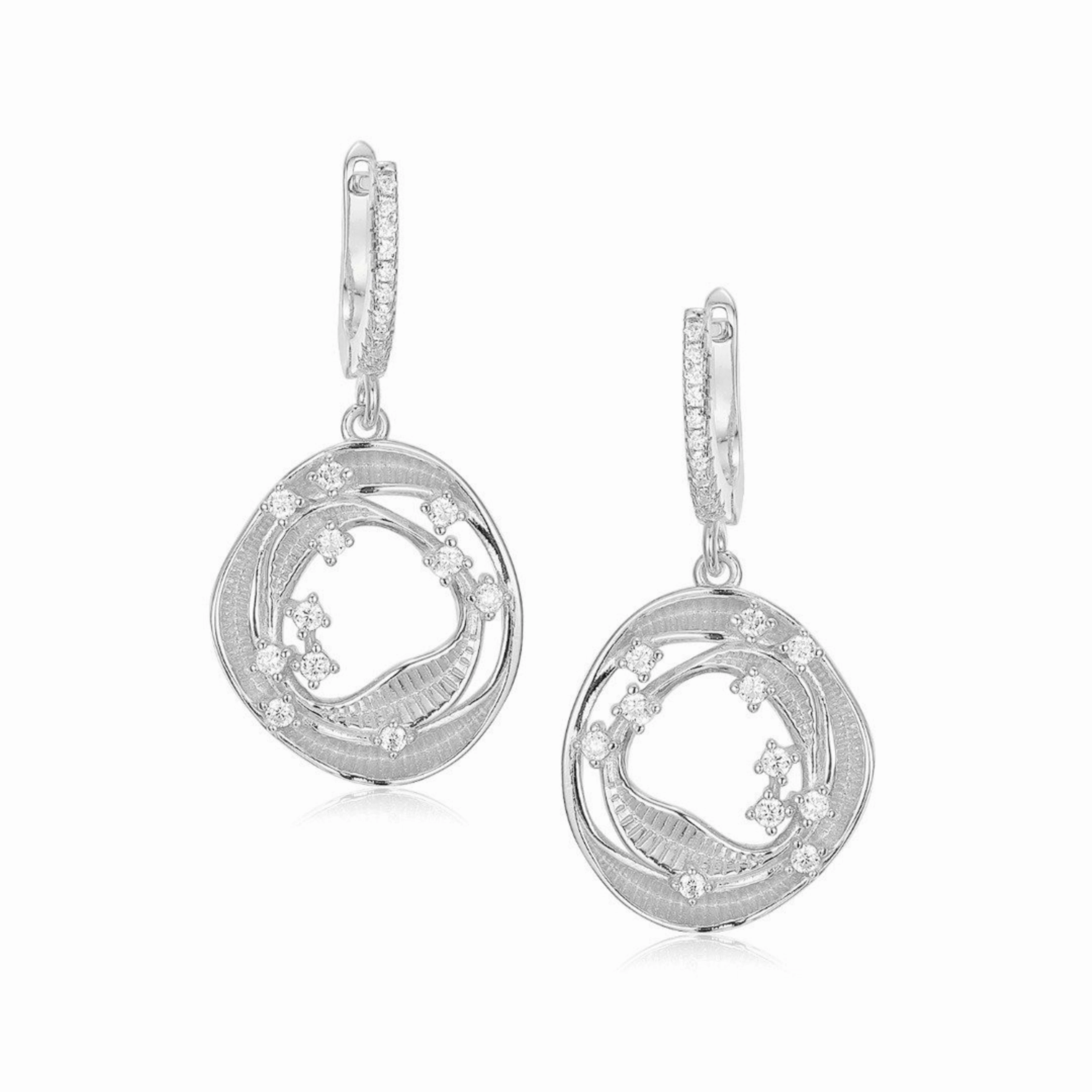 Sterling Silver Round With Sprinkled CZ's Earring Gorgeous Selection Simple Accent