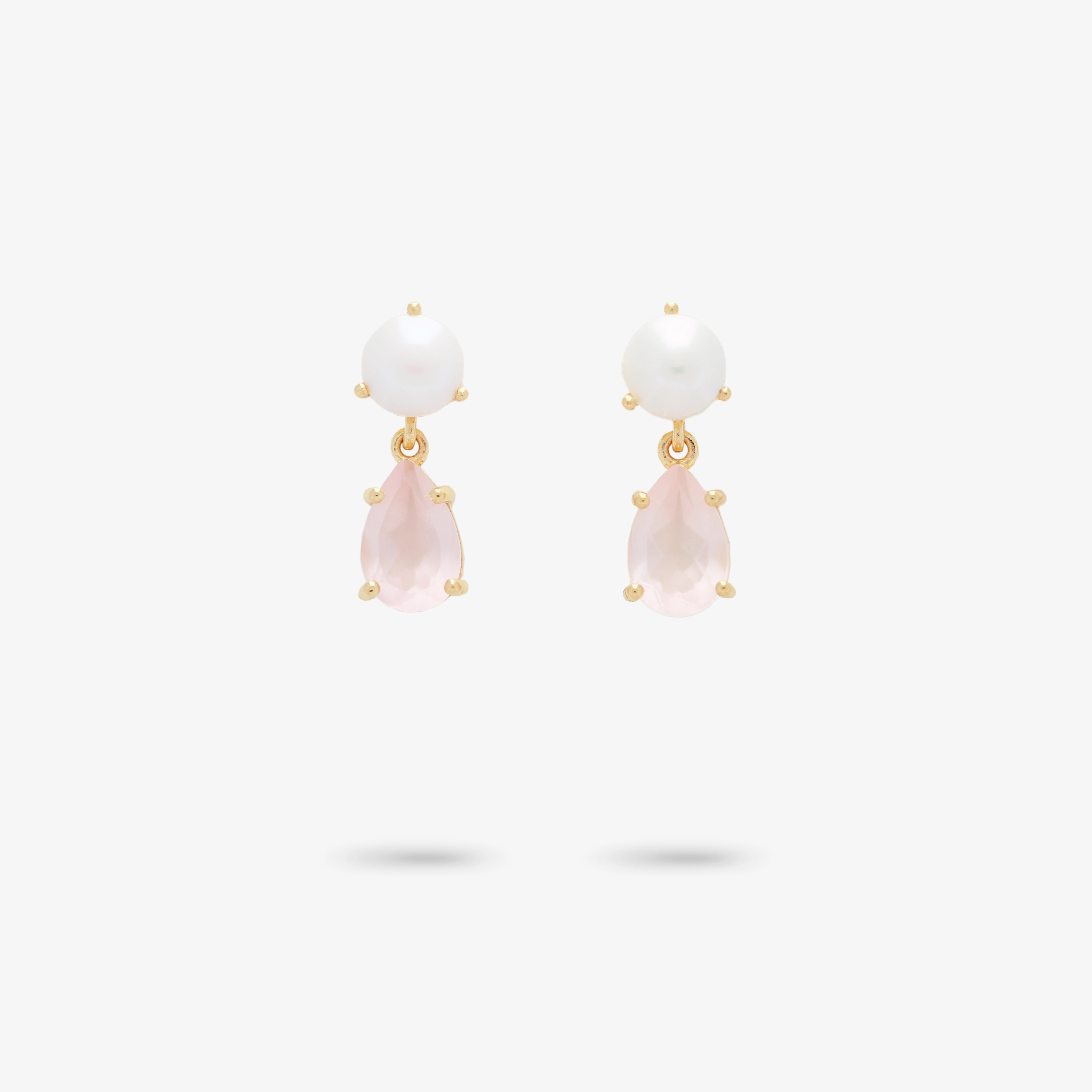 Amare Wear Petite Freshwater Pearl and Rose Quartz Dangle Earrings Trendy Selection