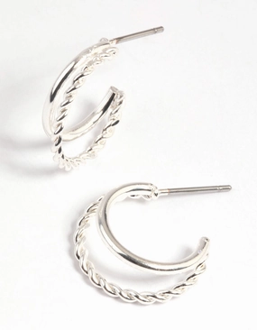 Silver Twisted Huggie Hoop Earrings Splendid Accent