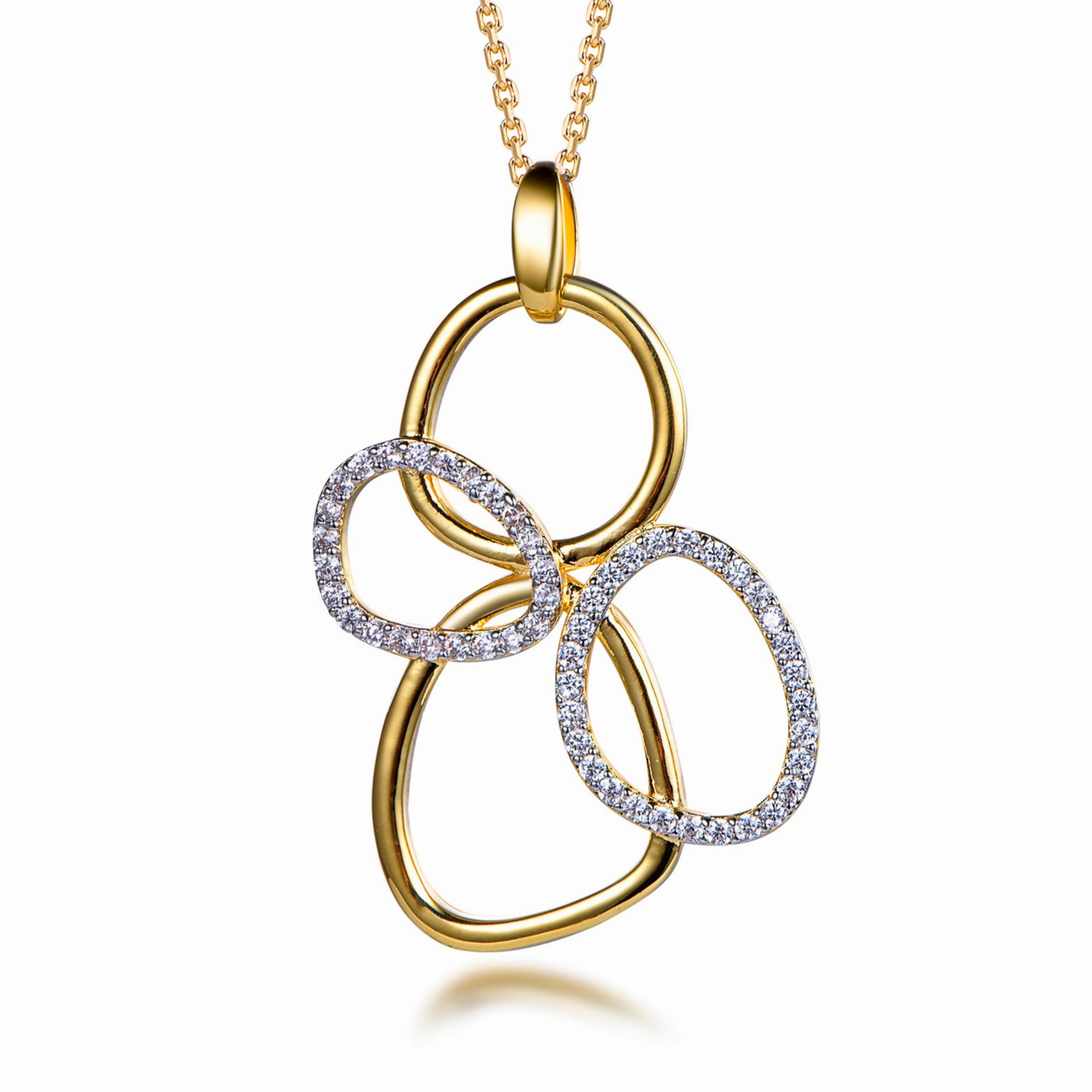 Great Ornament Sterling Silver Gold Plated Interlocking Circles CZ Pendant Necklace