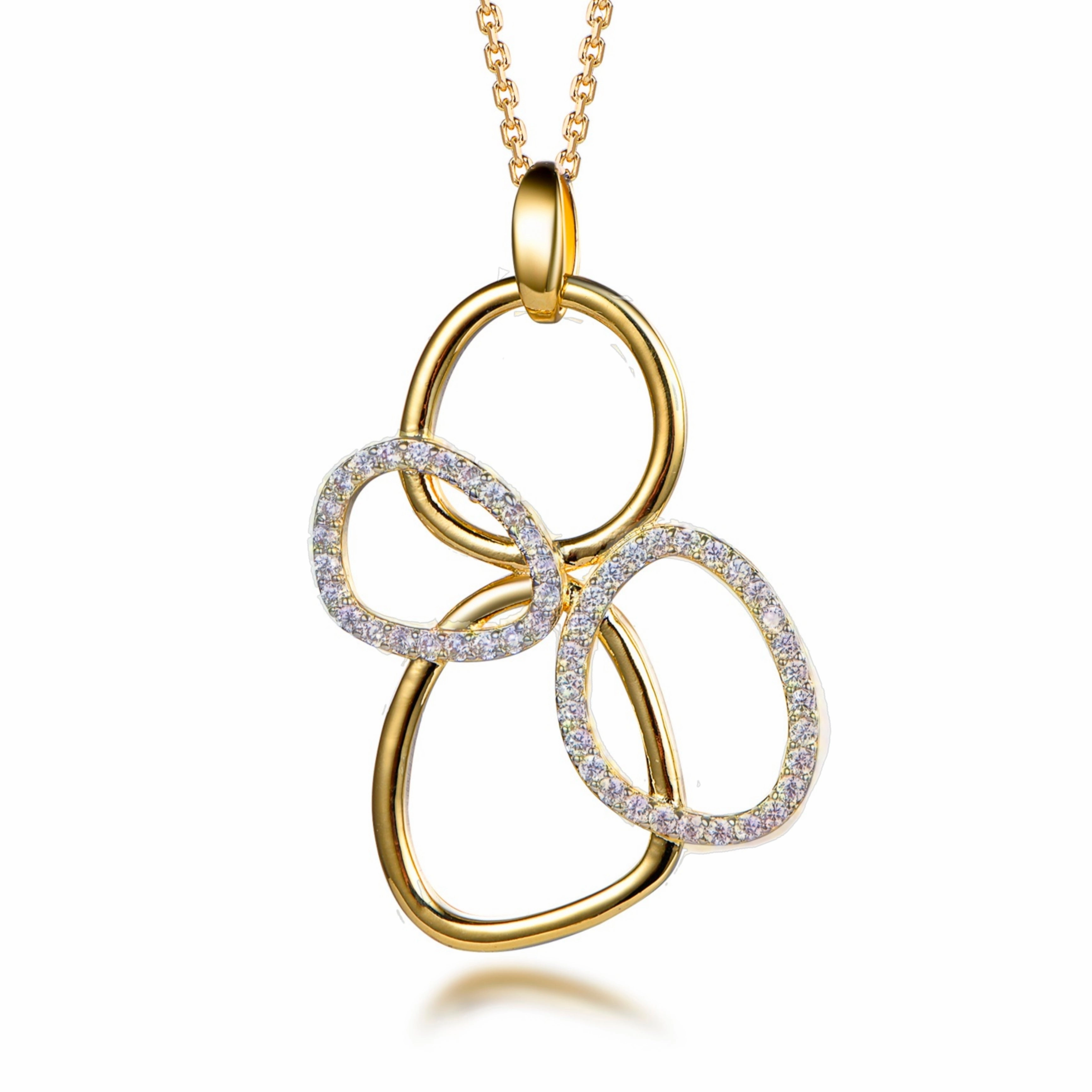 Sterling Silver Gold Plated Interlocking Circles CZ Pendant Necklace High-Quality Jewelry