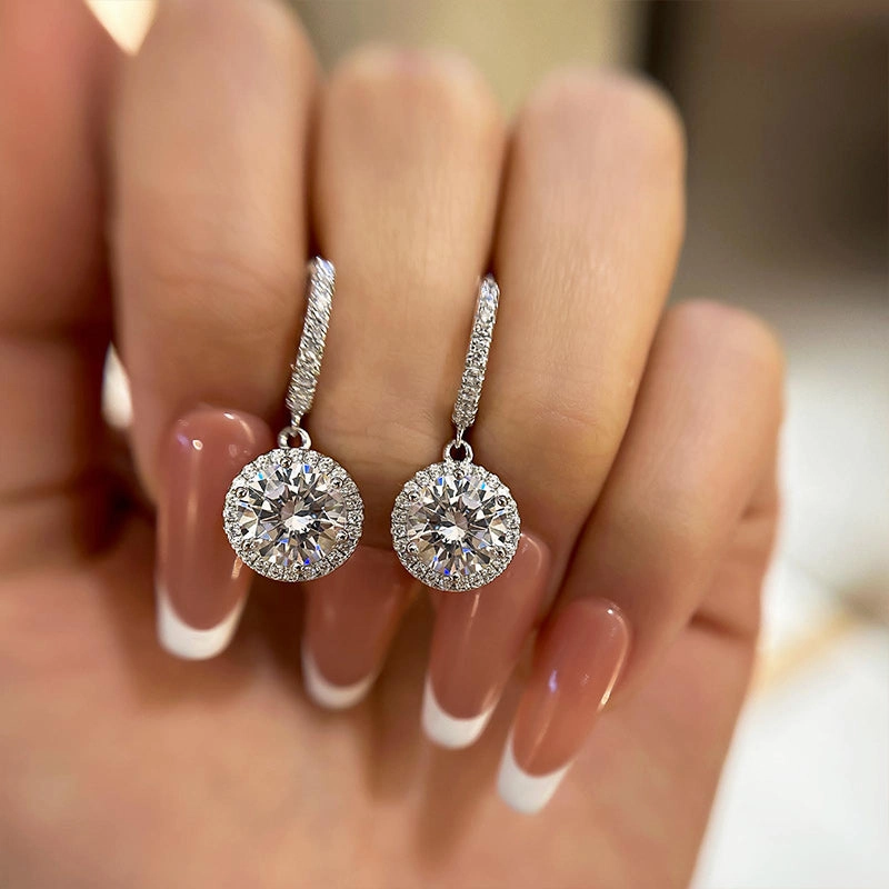 Contemporary Must-Have Attractive Aesthetic Louily Classic Halo Round Cut Drop Earrings In Sterling Silver