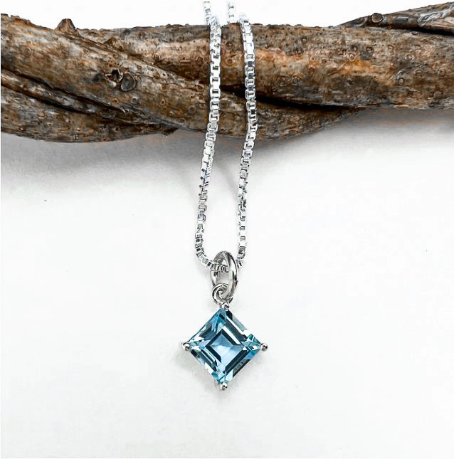 Square Stone Sterling Silver Pendant Spring Style
