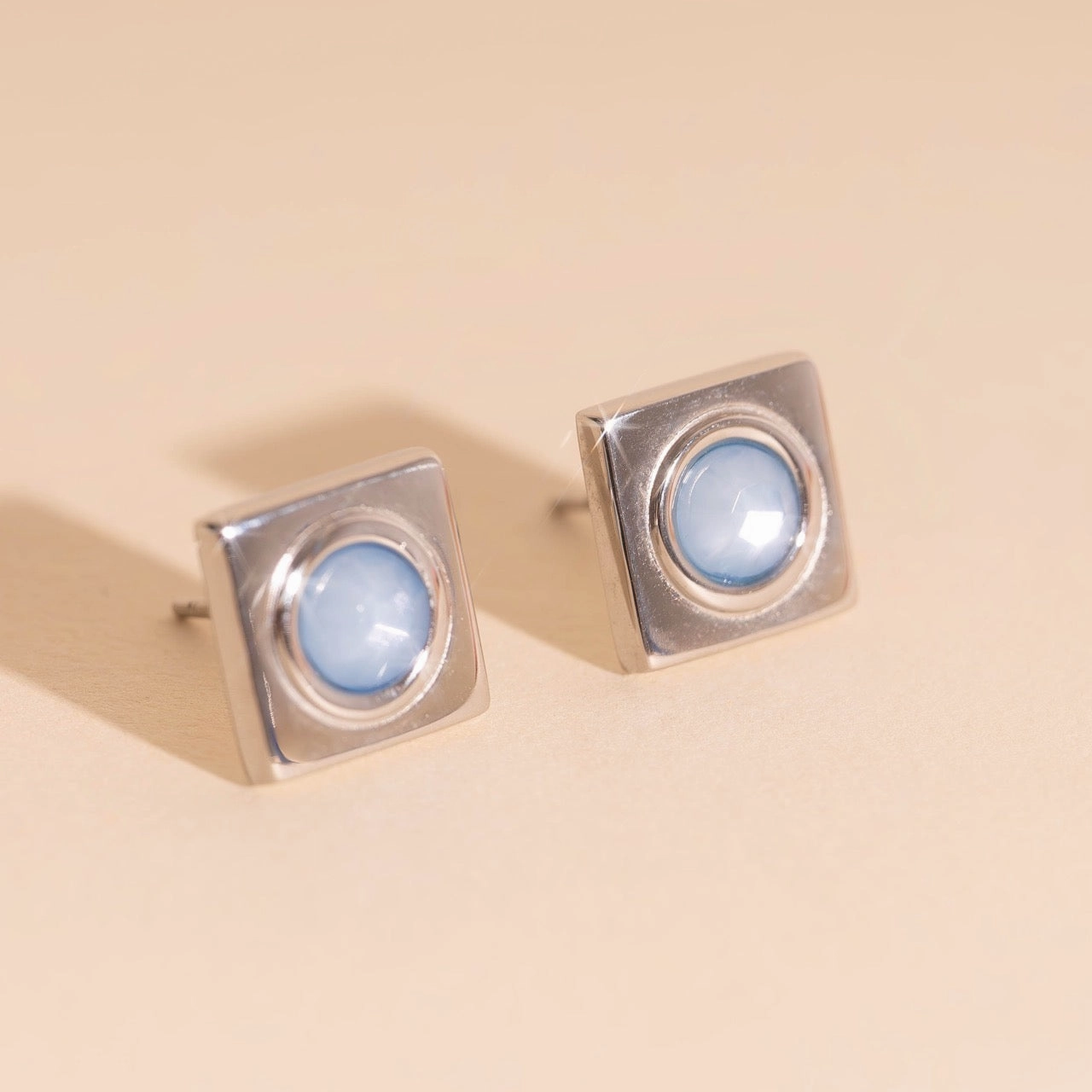 Elegant Craft Square Stone Stud Earrings