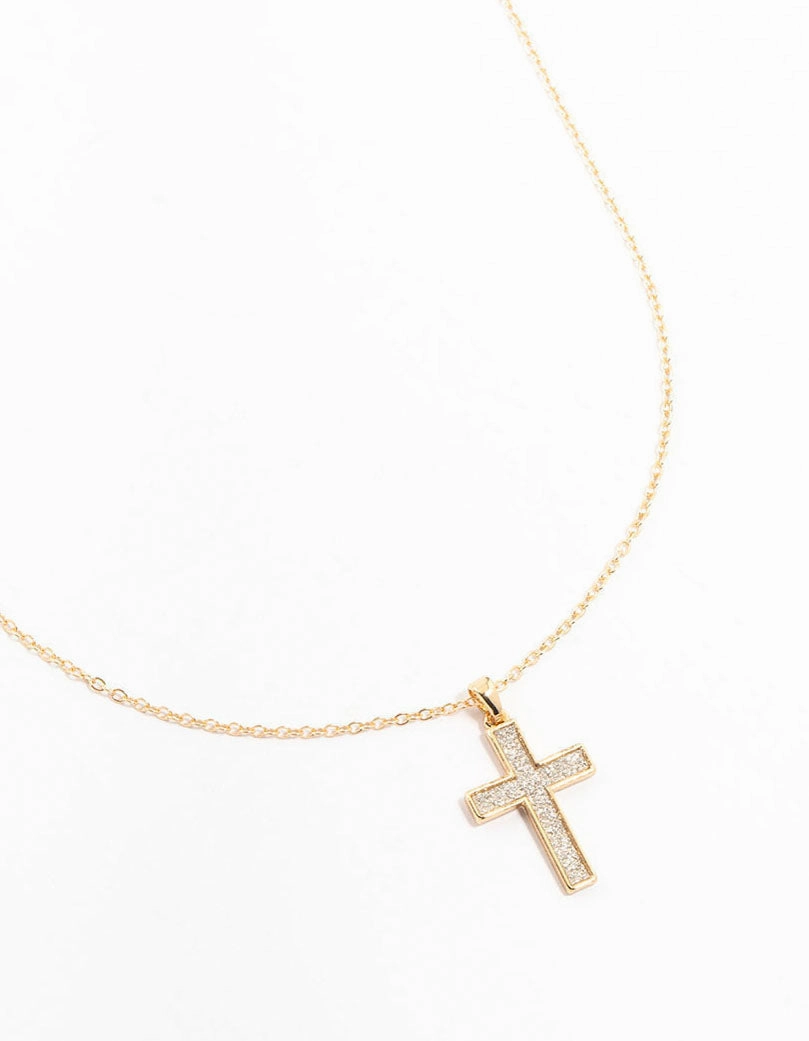Perfect Piece Open Air Gold Glitter Cross Necklace