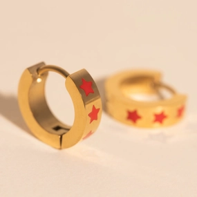 Star Spangled Chunky Huggie Hoop Earrings Shine Effect Impeccable Detail