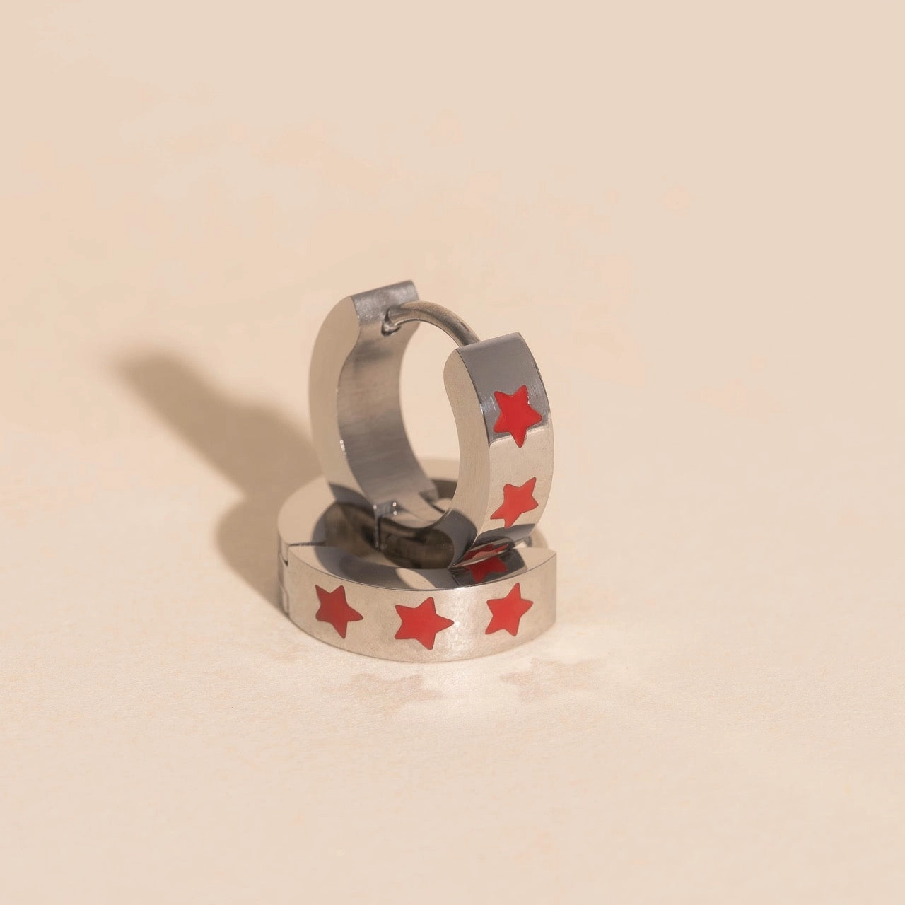 Star Spangled Chunky Huggie Hoop Earrings Stylish Sparkle Graceful Fashion