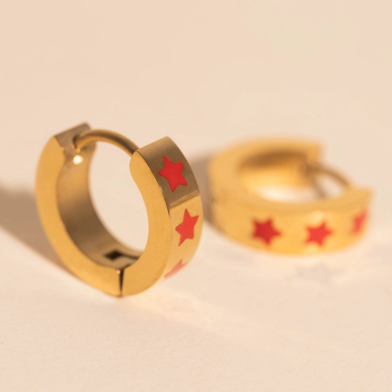 Star Spangled Chunky Huggie Hoop Earrings Shine Effect Impeccable Detail