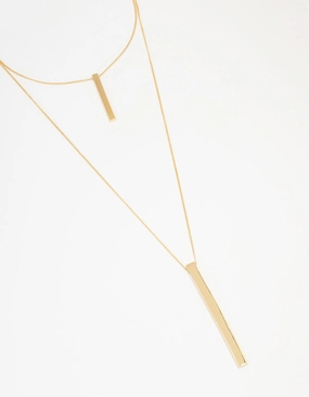 Creative Spirit Artisan Detail Gold Double Row Long Bar Necklace