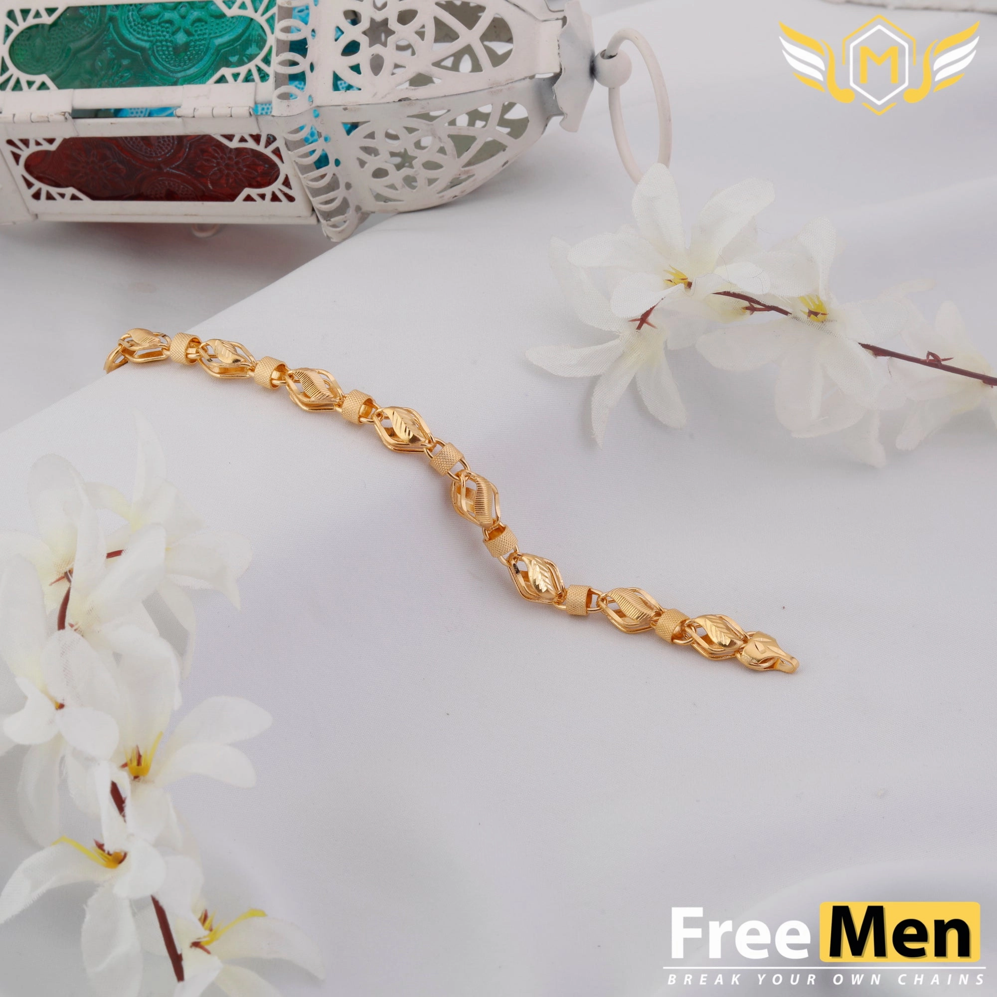 International Blends Unfettered Fusions Freemen design ring leaf Gold Plated Bracelet for Men (6 Month warranty) FMA009