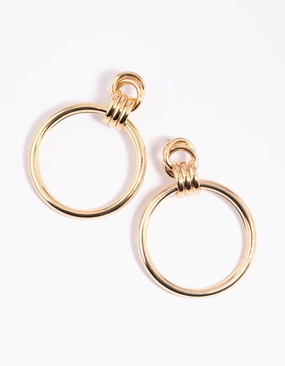 Gold Circular Door Knocker Drop Earrings Delicate Design