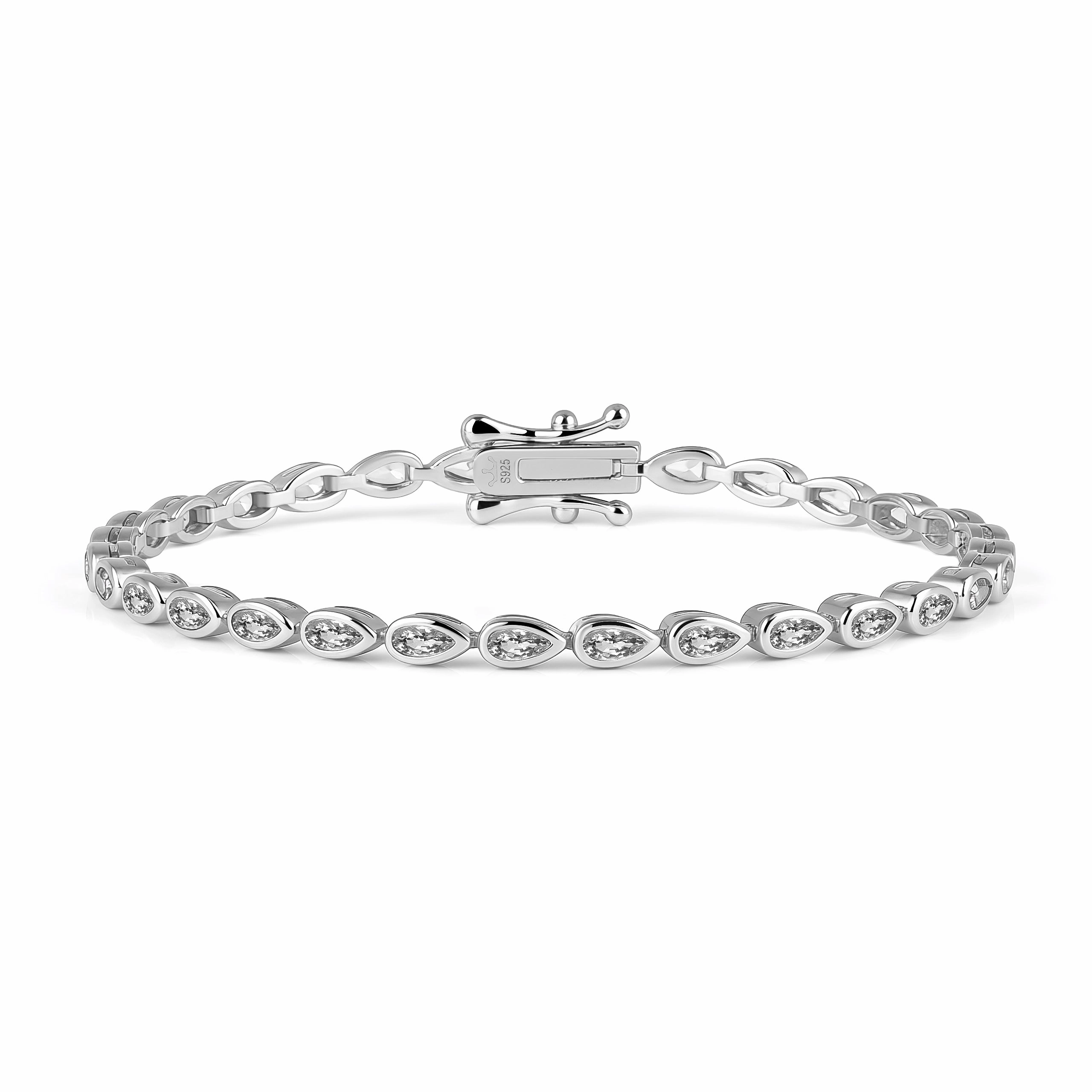 Quick Satisfaction Sterling Silver Bezel Set Pear Shape Stone Tennis Bracelet