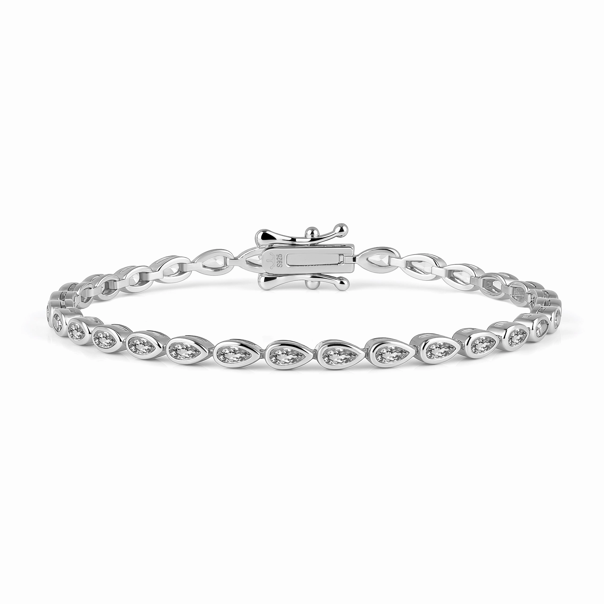 Sterling Silver Bezel Set Pear Shape Stone Tennis Bracelet Platinum Finish Unrestricted Creativity