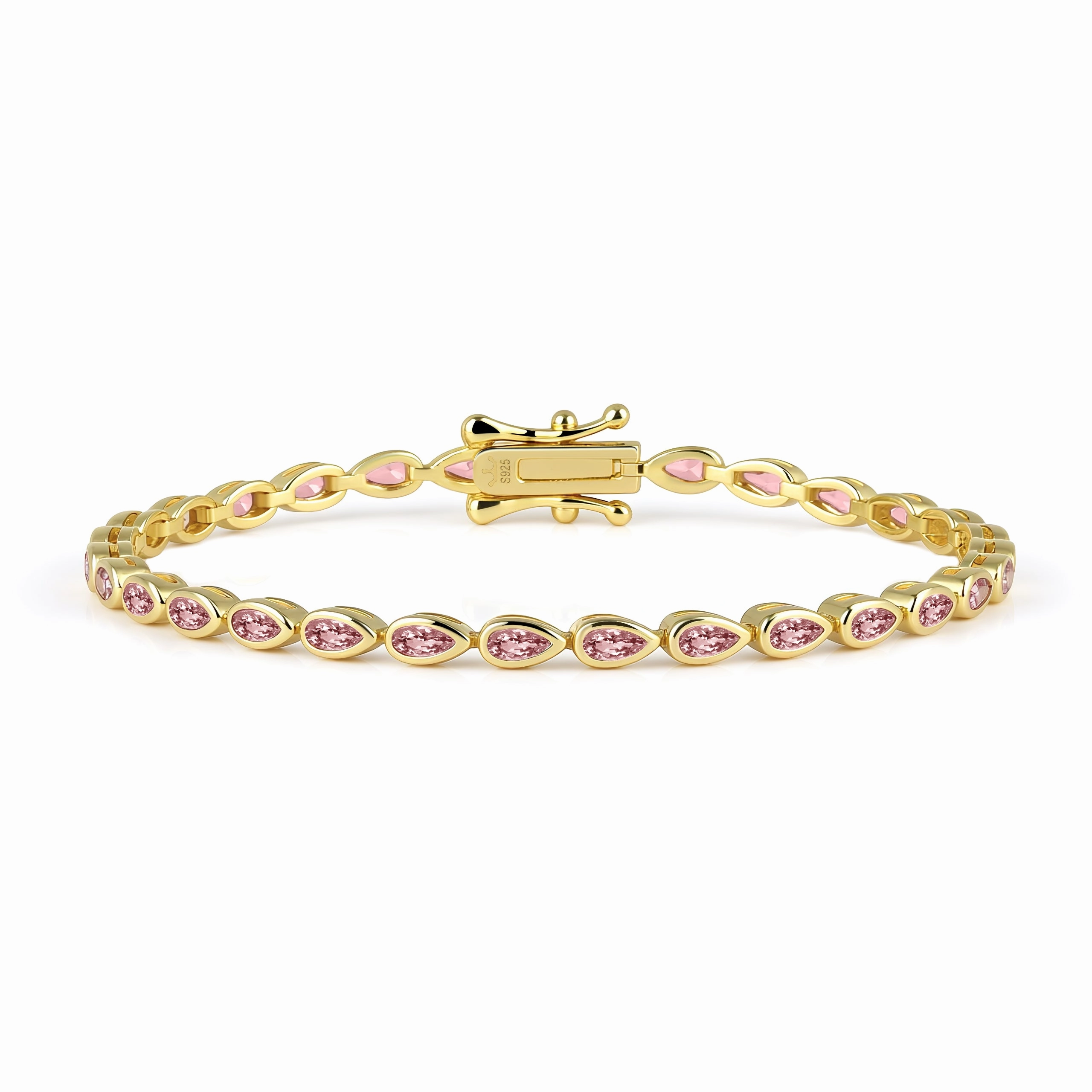 Present-Day View Sterling Silver Bezel Set Pear Shape Stone Tennis Bracelet