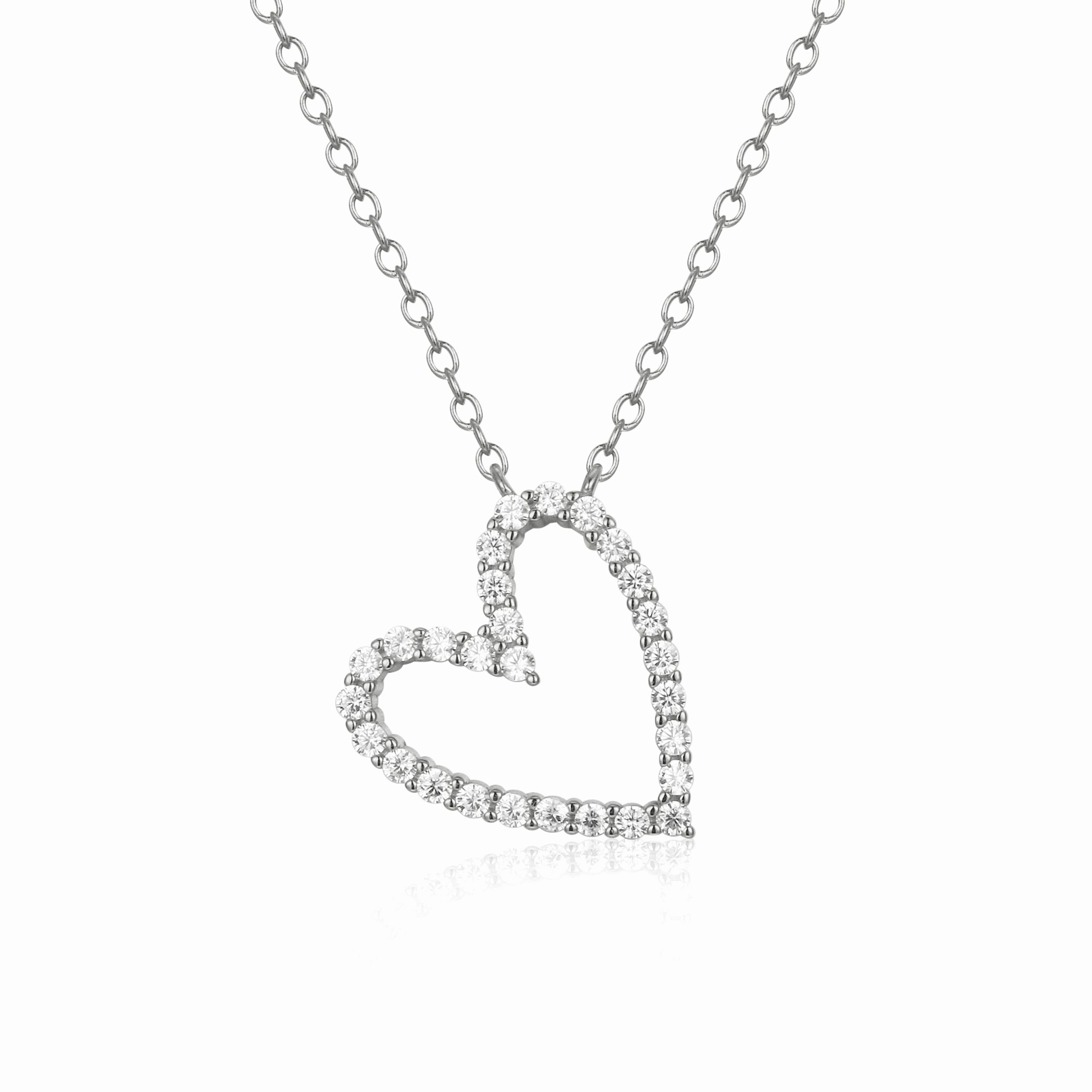 Sterling Silver 16mm Angled Heart On Adjustable Chain Necklace trendy youth