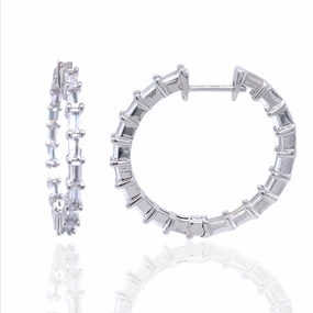 Polished Accessory Shiny Decoration Sterling Silver 1 1/2 Inch Baguette Hoop Earring