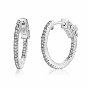 Charming Piece Sterling Silver 20mm Round CZ Hoop Earrings with 1mm CZs