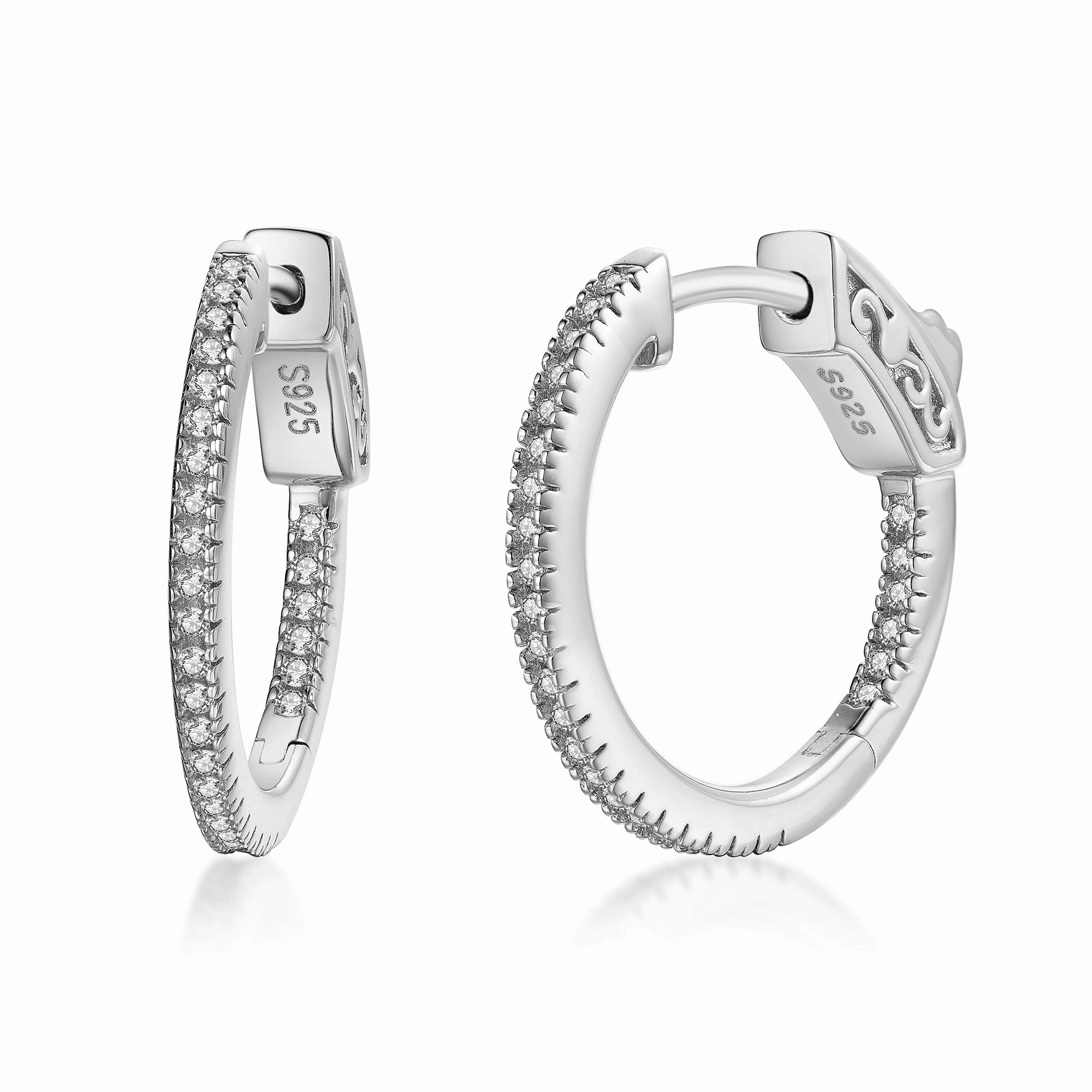 Charming Piece Sterling Silver 20mm Round CZ Hoop Earrings with 1mm CZs