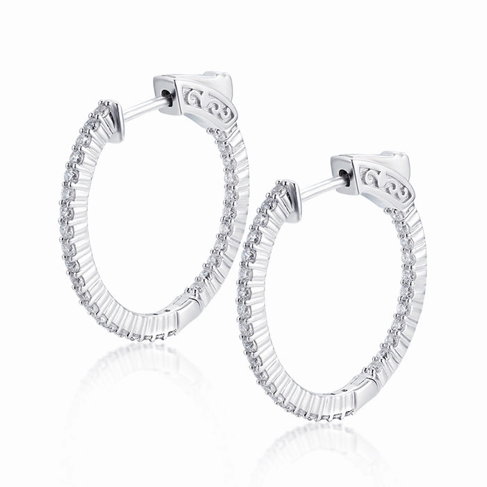Sterling Silver 25mm Round CZ Hoop Earrings with 1.5mm CZs Contemporary Design