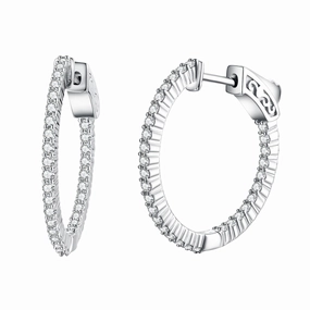 Sterling Silver 25mm Round CZ Hoop Earrings with 1.5mm CZs Decorative Jewelry
