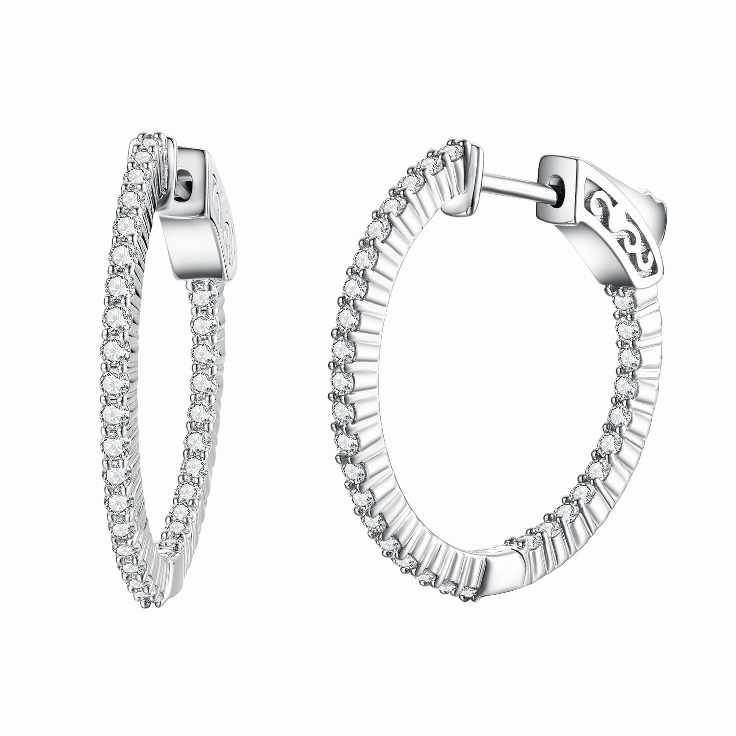 Modern Selection Sterling Silver 25mm Round CZ Hoop Earrings with 1.5mm CZs