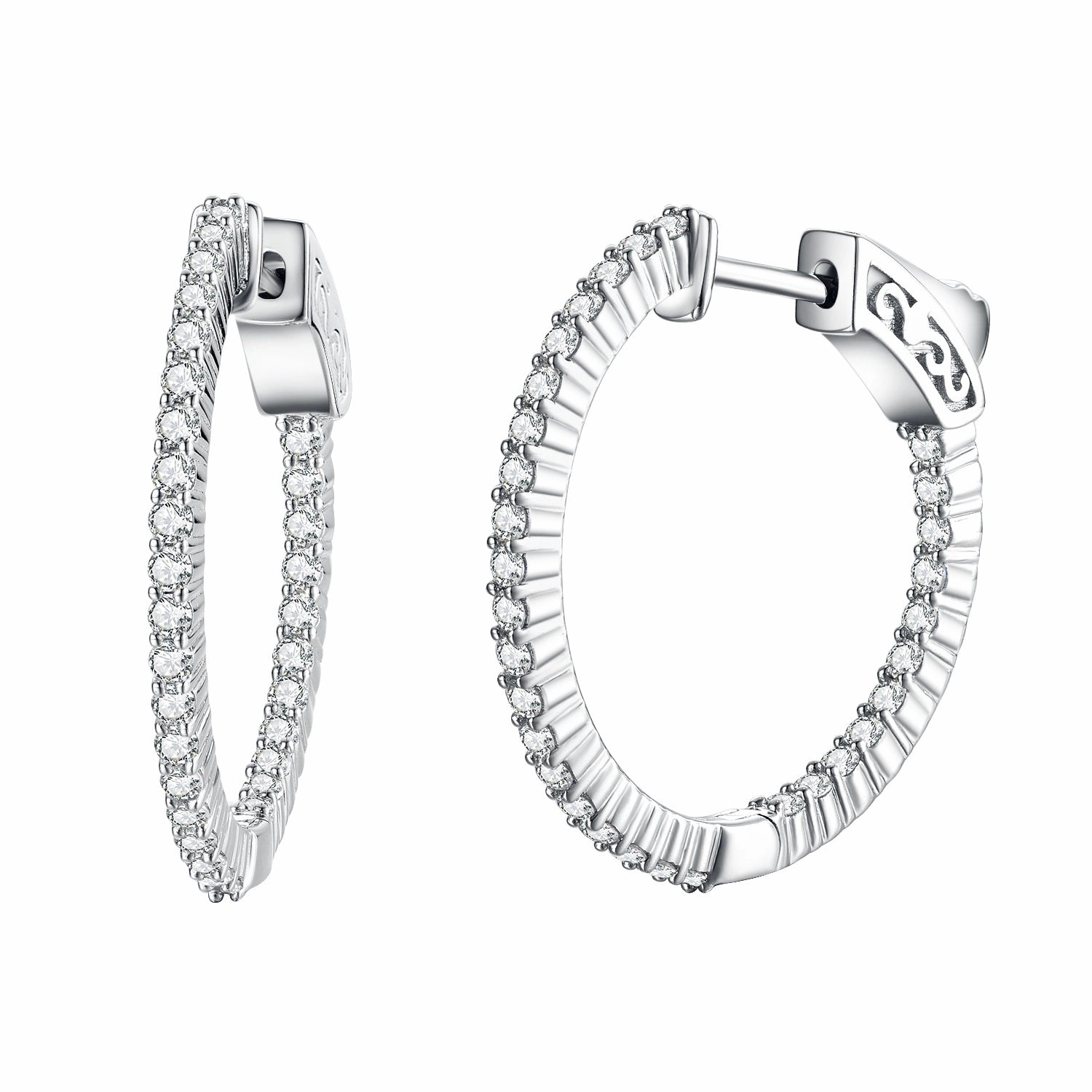 Sterling Silver 25mm Round CZ Hoop Earrings with 1.5mm CZs Decorative Jewelry