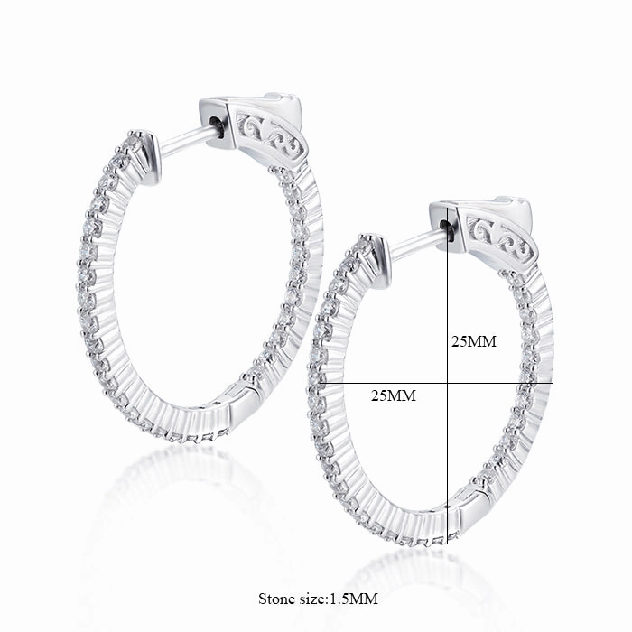Sterling Silver 25mm Round CZ Hoop Earrings with 1.5mm CZs Charming Decoration Futuristic Adornment