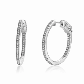 Sterling Silver 25mm Round CZ Hoop Earrings with 1mm CZs Luxurious Creation